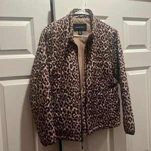 Lands’ End Leopard Print Tan Brown Quilted Jacket sz M